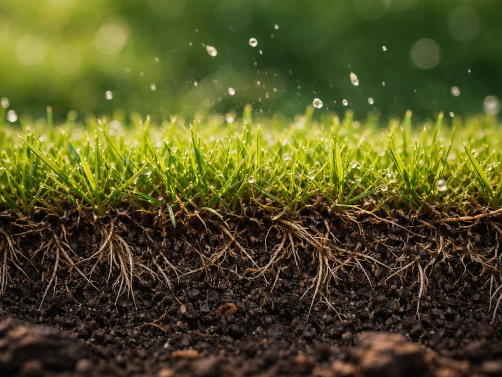 Close-up van graszode met subtiele bodemdeeltjes die wijzen op eieren en larven in de grond.