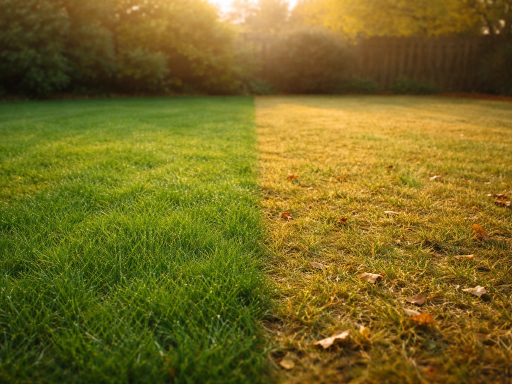Nederlands gazon met fris groen en warmere herfsttinten, buiten in natuurlijk zonlicht bij een lege achtergrond.