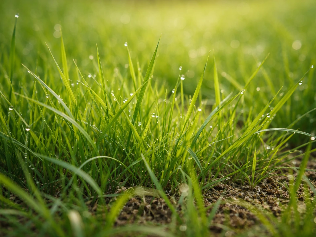 Fotorealistische close-up van tuingras met zichtbare sprieten, waarin ‘gras’ centraal staat.