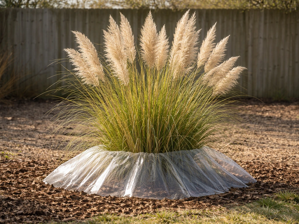 Winterharde pampasgraspol in een Nederlandse tuin, met zichtbare pluimen en droge afgeschermde standplaats.