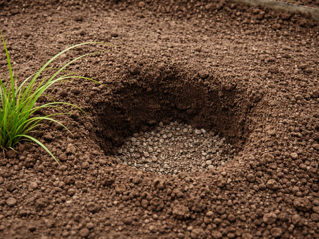 Close-up van een goed voorbereide plantplek met zichtbare bodemstructuur en afwatering, zonder plassen water.