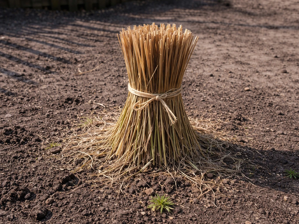 Siergraspol in winter/vroeg voorjaar, samengebonden met touw en ingekort vóór nieuwe groei.