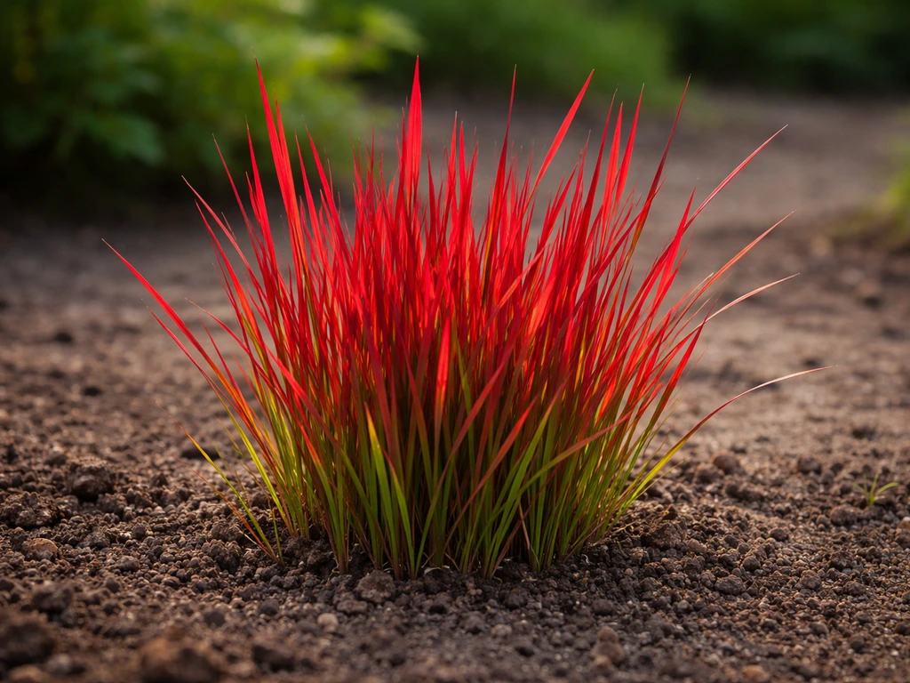 Rood blad van kun(n)ie gras in volle kleur in een Nederlandse tuin, dichtbij gefotografeerd