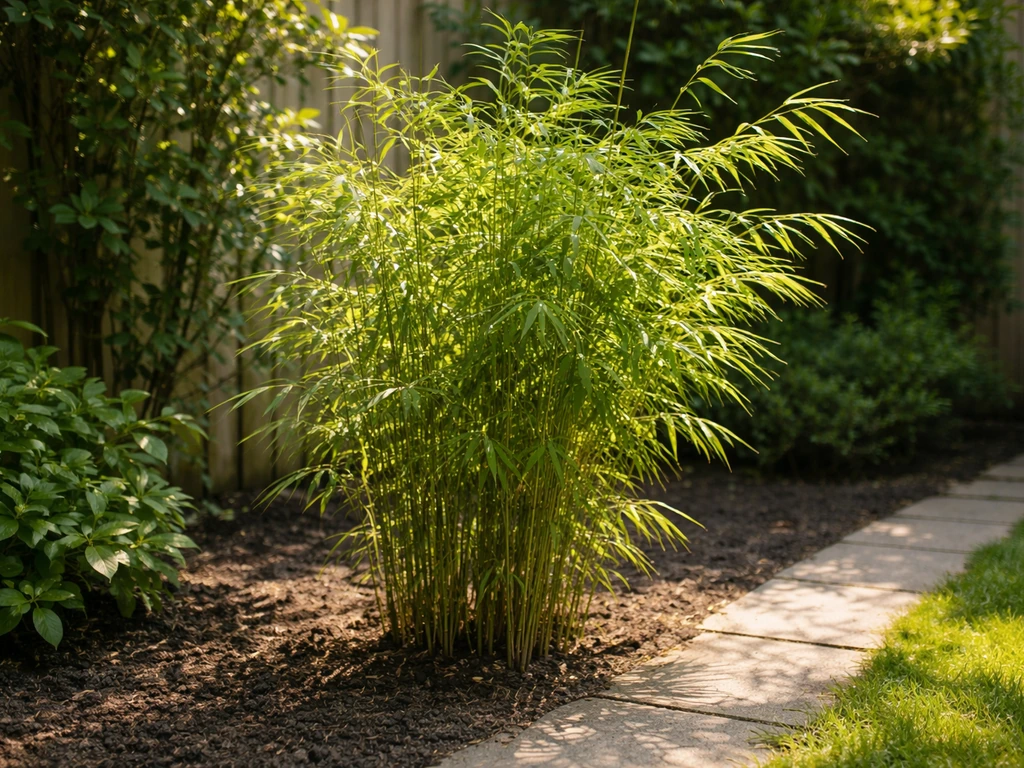 Echte tuinbamboe (Fargesia) in een Nederlandse tuin, in volle zon en halfschaduw, in een rustige setting.