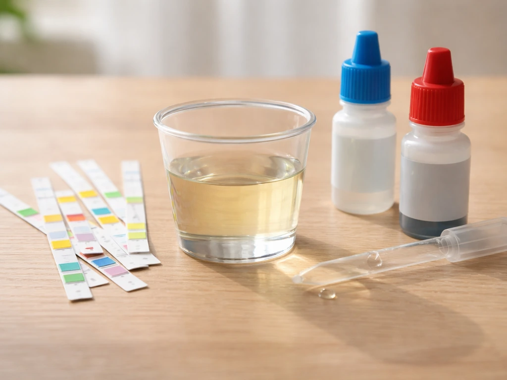 Close-up van een water-testkit voor nitraat en fosfaat met meetstripjes en een druppeltestbekertje.
