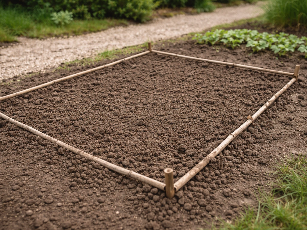 Onkruidvrije, fijngekruimelde zaaibodem met afgebakende eindplek in een stille tuin, klaar om te zaaien.