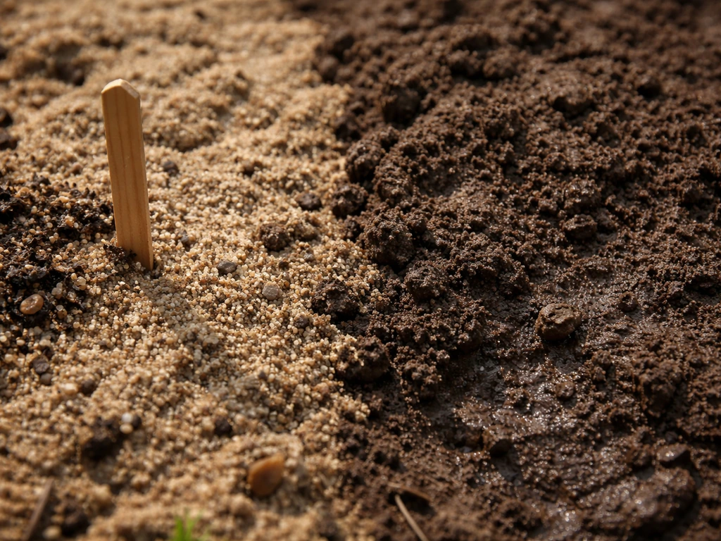Close-up van luchtige, zandige bodem tegenover zware, langdurig vochtige kleigrond op een plantlocatie.