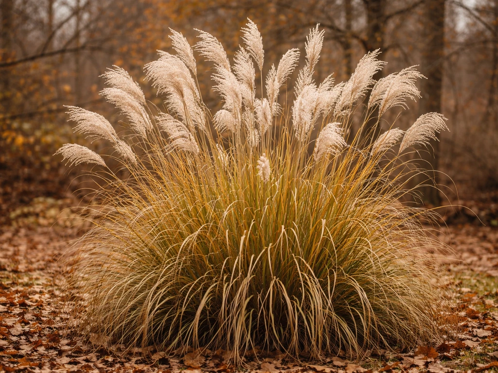 Herfstige siergrassen met zichtbare pluimen en halmen in een tuin, klaar om in de winter te blijven staan.