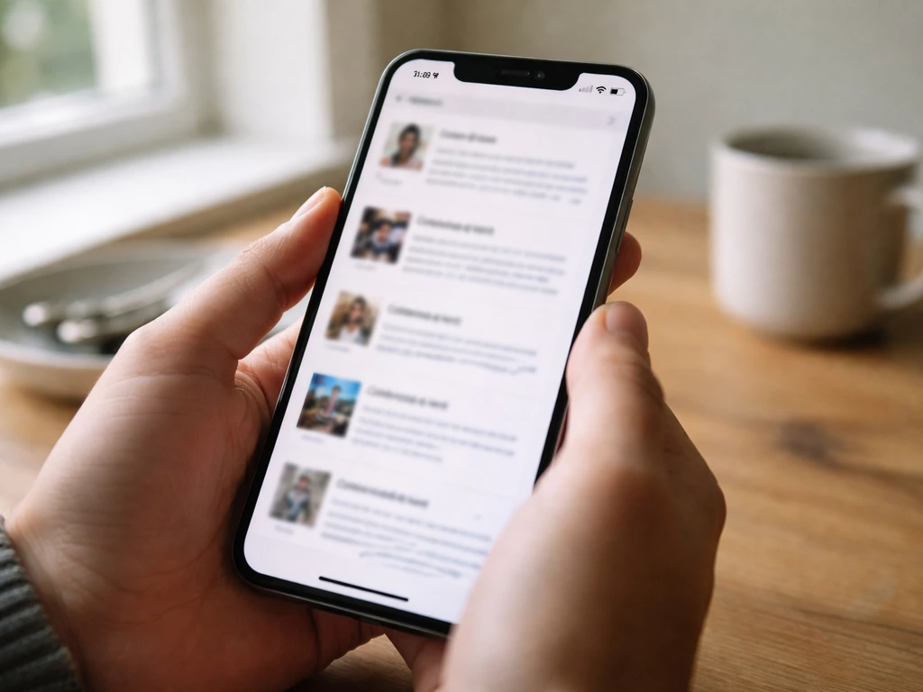 Close-up van een smartphone met onscherpe zoekresultaten die naar verschillende ‘Xavier’-onderwerpen lijken te verwijzen