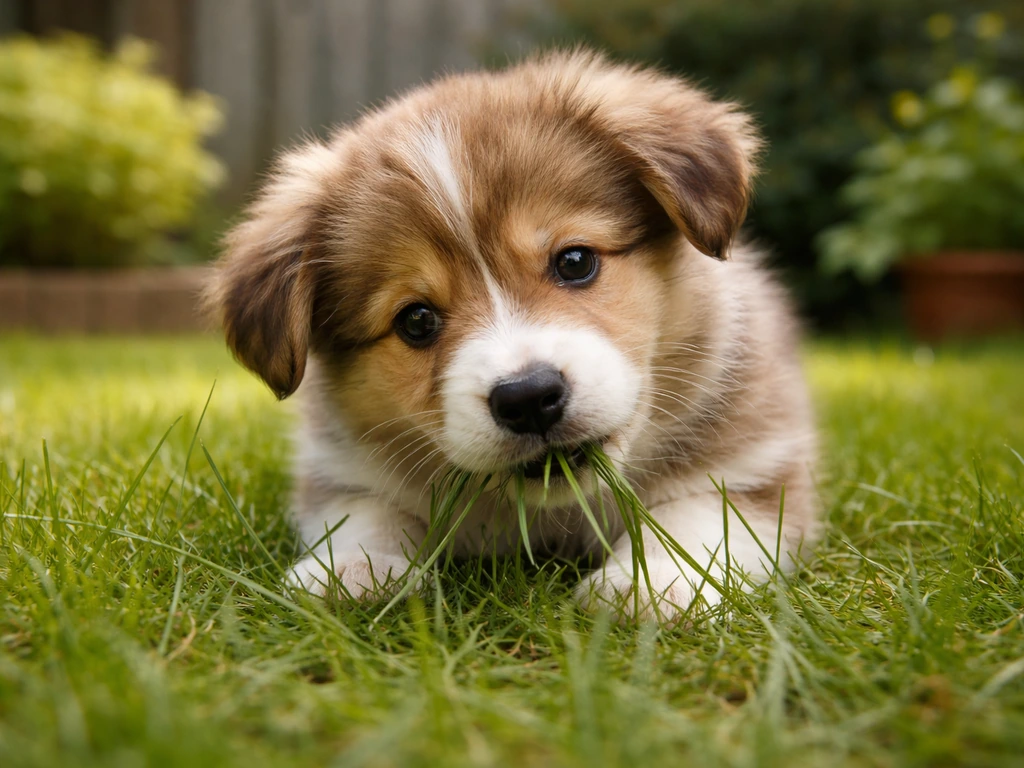 Puppy eet gras: wat je vandaag kunt doen en wanneer bellen