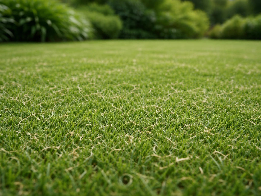 Groen gazon in late lente/zomer met gemaaide grasresten en dunne mulchnapjes, frisse natuurlijke uitstraling