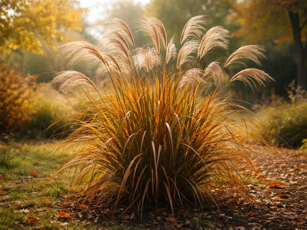 Sierlijke indian summer gras pluimen met warm oranje-gouden herfstkleur in een rustige Nederlandse tuin